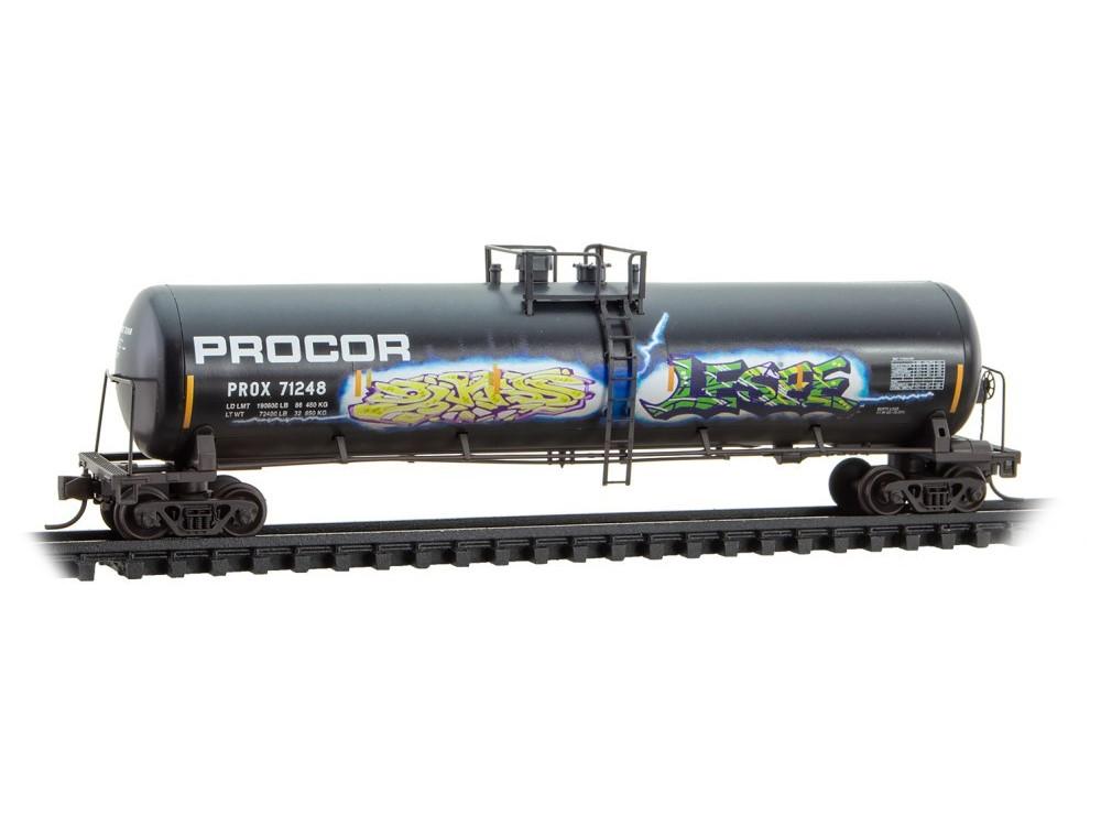 N Scale Micro-Trains MTL 98305086 PROX Procor 56&#39; Tank Cars 2-Pack w/ Graffiti