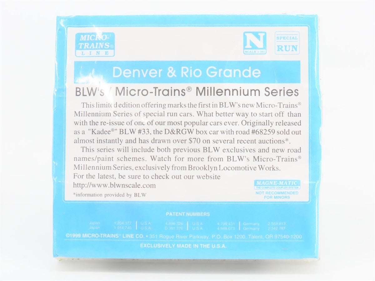 N Scale Micro-Trains MTL BLW 20000-1 D&amp;RGW Rio Grande 40&#39; Box Car 3-Pack Sealed