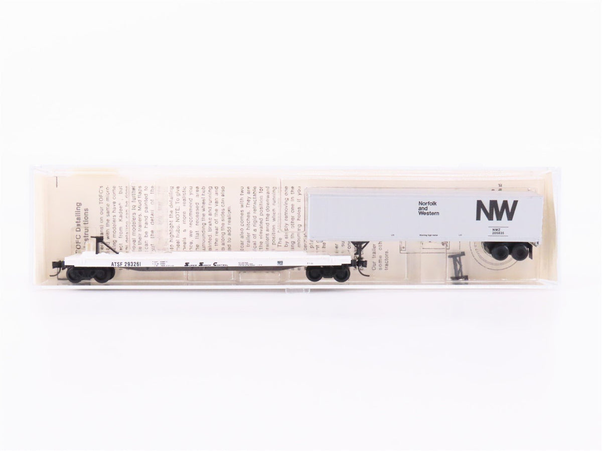 N Kadee Micro-Trains MTL 64010 ATSF TOFC Flat Car #293261 w/45&#39; N&amp;W Trailer