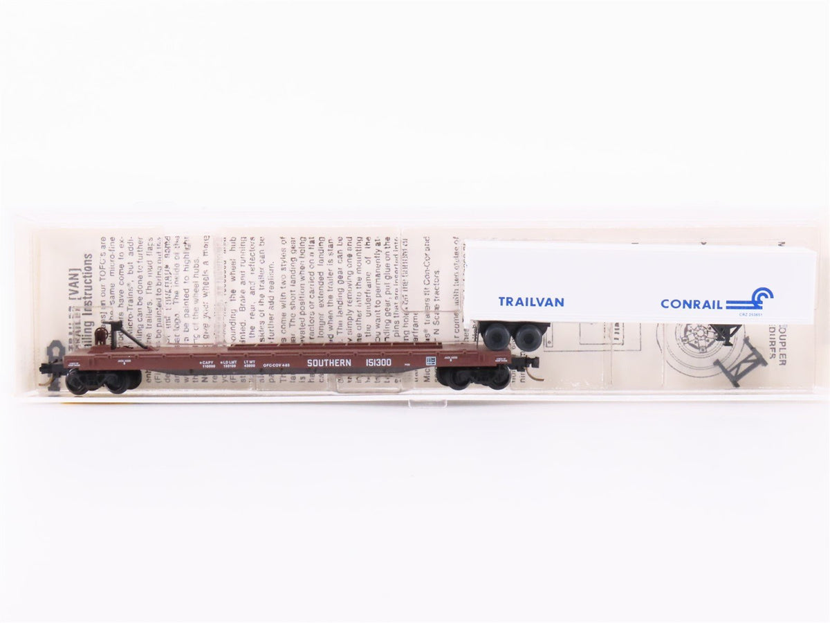 N Micro-Trains MTL 64034 SOU 57&#39;6&quot; TOFC Flat Car #151300 w/ 45&#39; Conrail Trailer