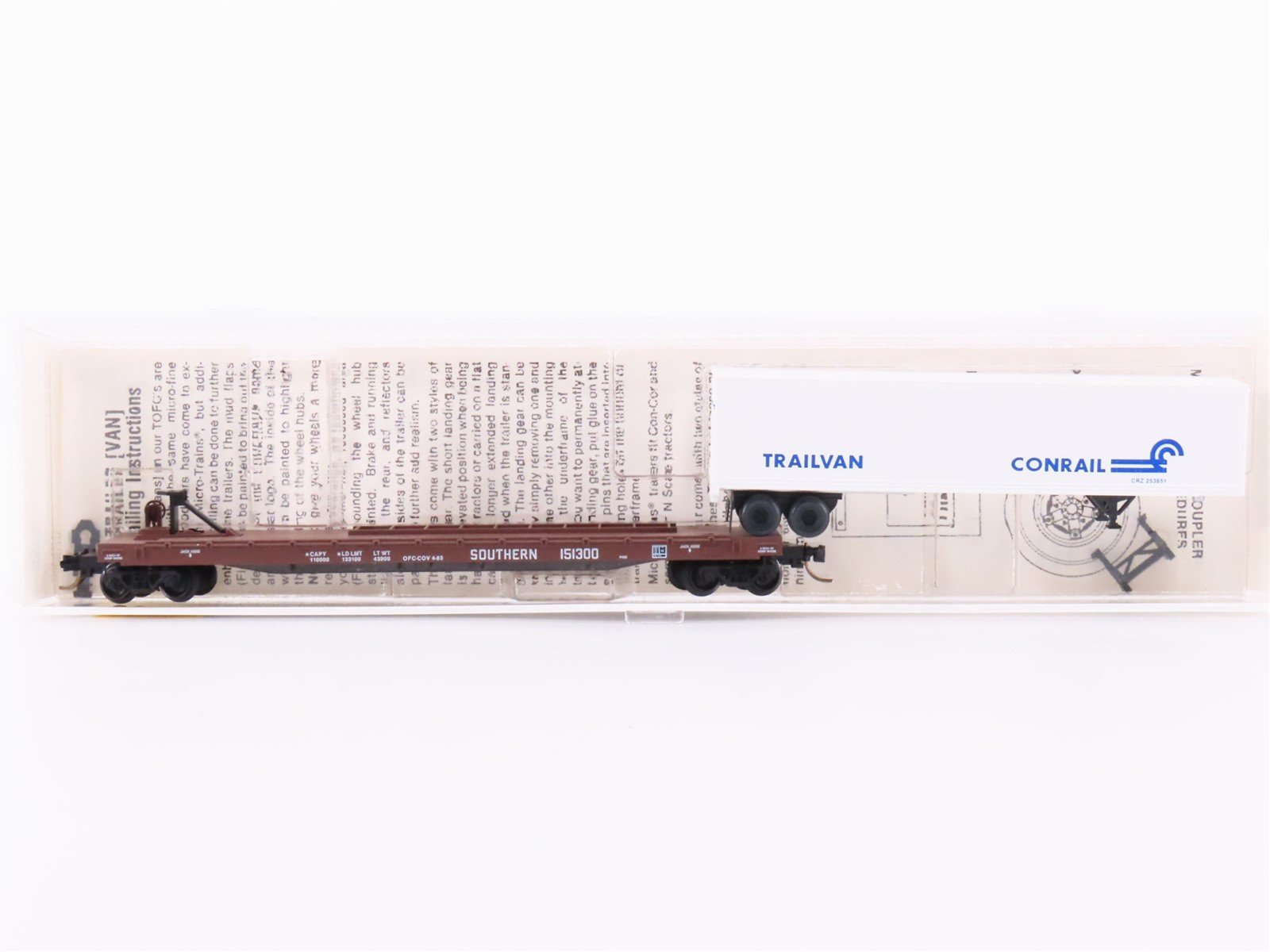 N Micro-Trains MTL 64034 SOU 57'6" TOFC Flat Car #151300 w/ 45' Conrail Trailer