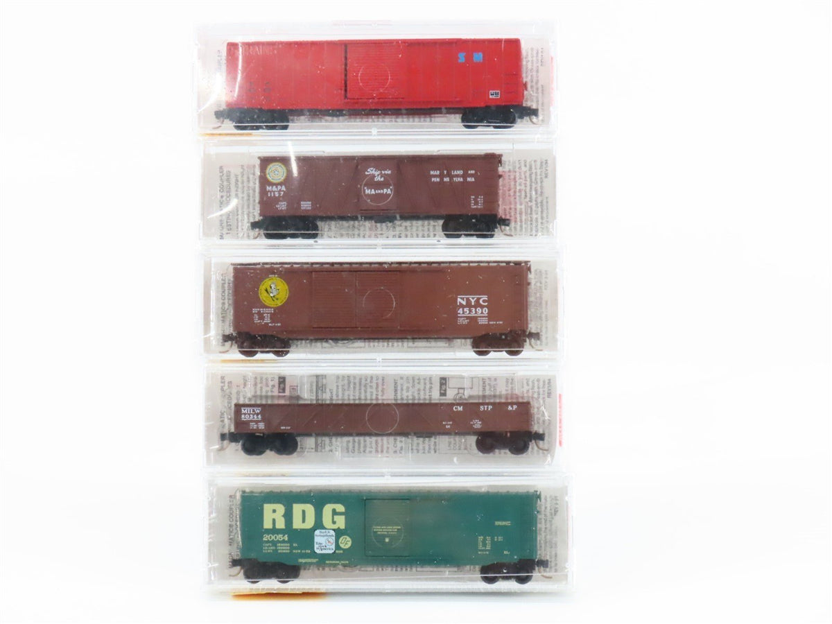 N Scale Micro-Trains MTL RDG/MILW/NYC/M&amp;PA/SM Gondola &amp; Box Cars 5-Pack Sealed