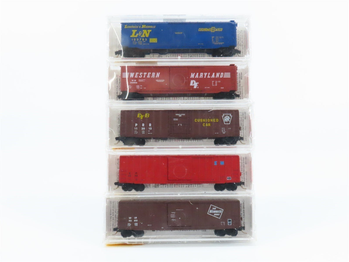 N Scale Micro-Trains MTL 19993 L&amp;N/WM/PRR/SM/MILW 50&#39; Box Cars 5-Pack Sealed