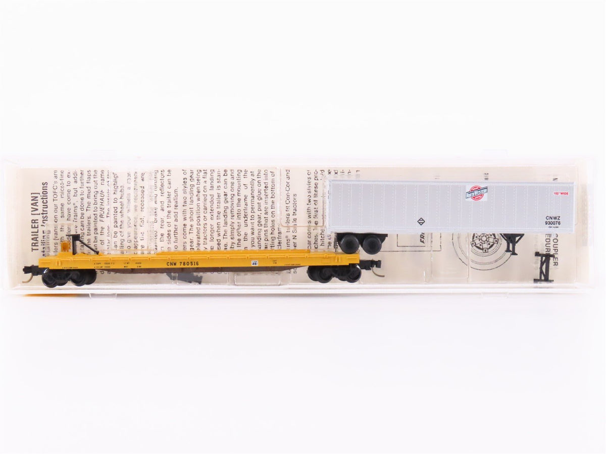 N Scale Micro-Trains MTL 64024 CNW 57&#39;6&quot; TOFC Flat Car #780516 w/45&#39; CNW Trailer