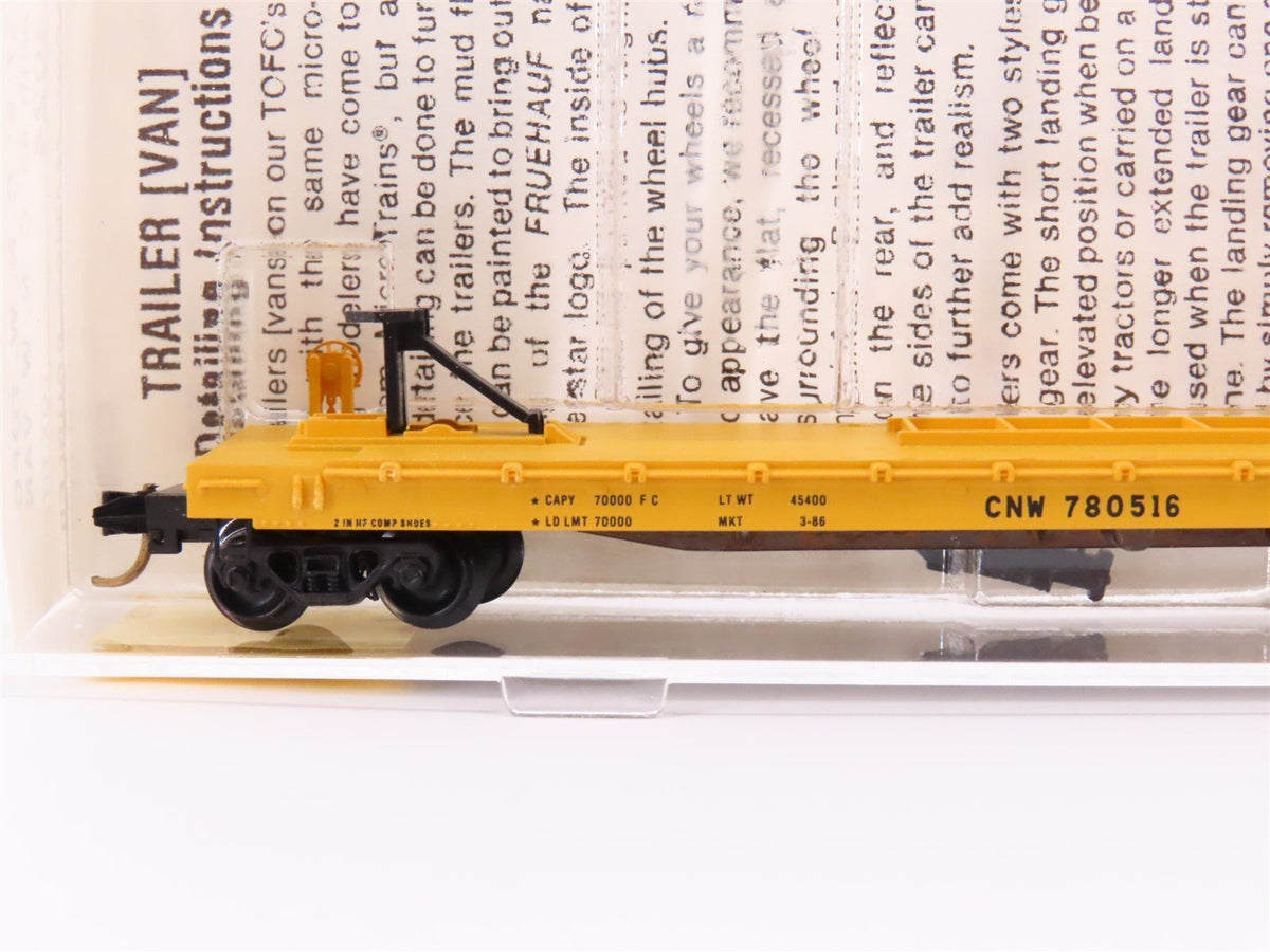 N Scale Micro-Trains MTL 64024 CNW 57&#39;6&quot; TOFC Flat Car #780516 w/45&#39; CNW Trailer