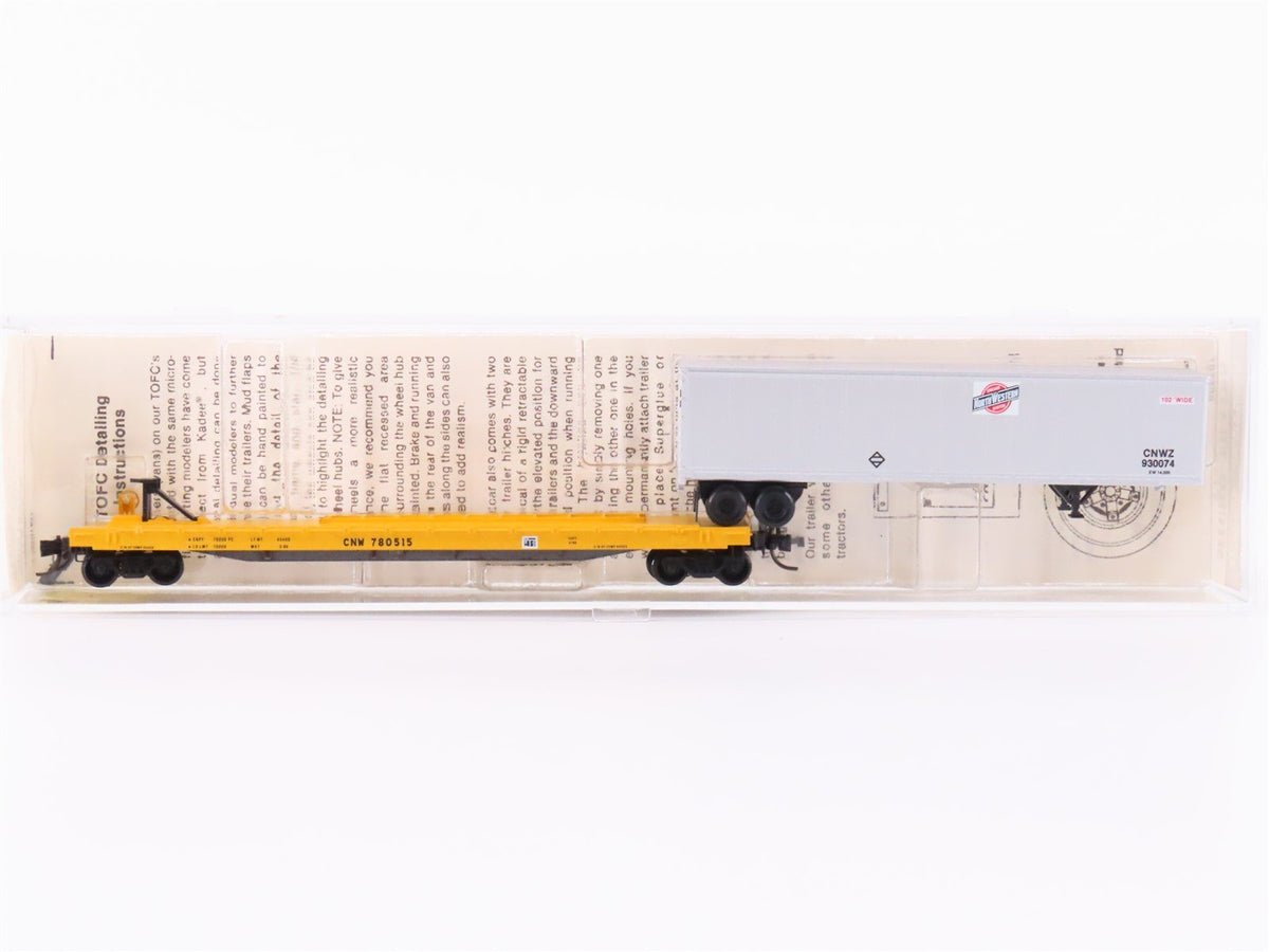 N Kadee Micro-Trains MTL 67020 CNW 57&#39;6&quot; TOFC Flat Car #780515 w/45&#39; CNW Trailer