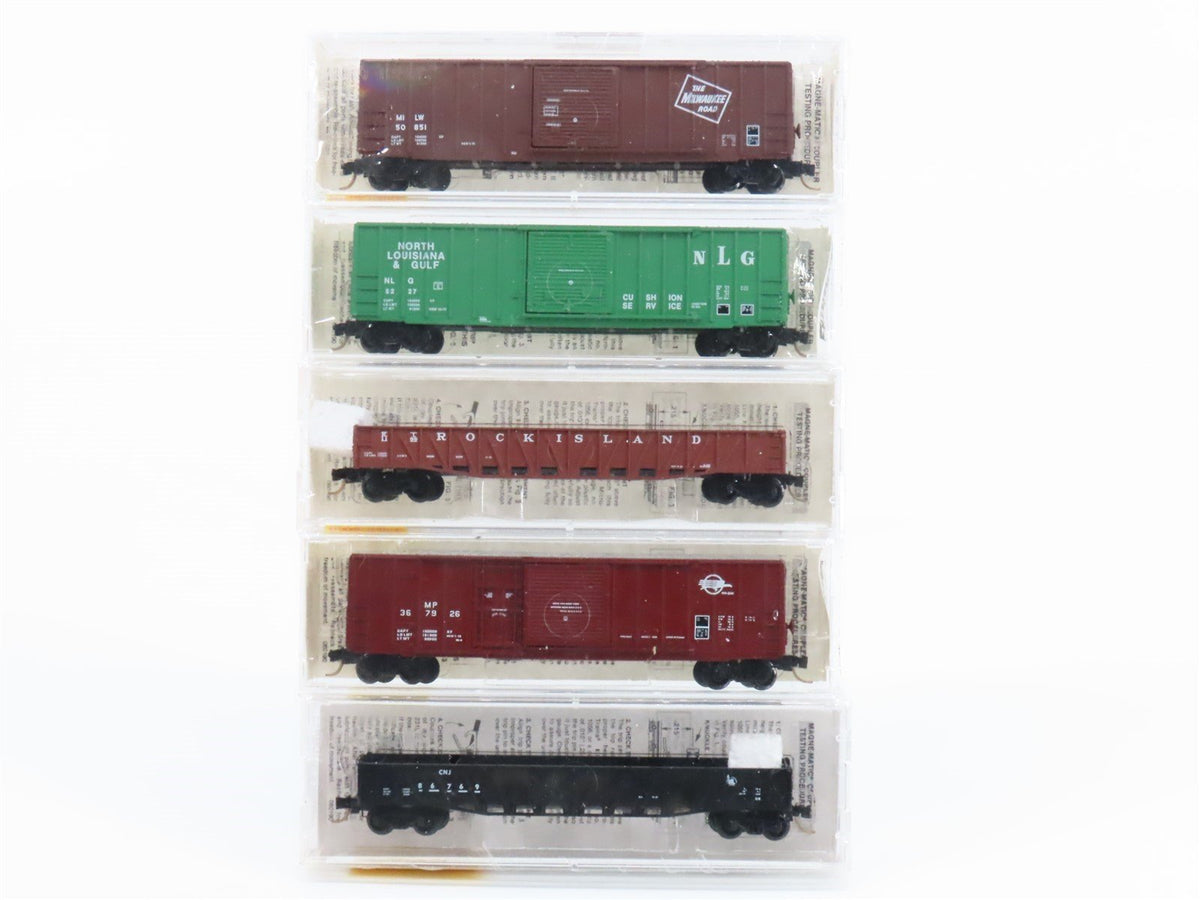 N Scale Micro-Trains MTL MILW/NLG/RI/MP/CNJ Gondolas &amp; Box Cars 5-Pack Sealed