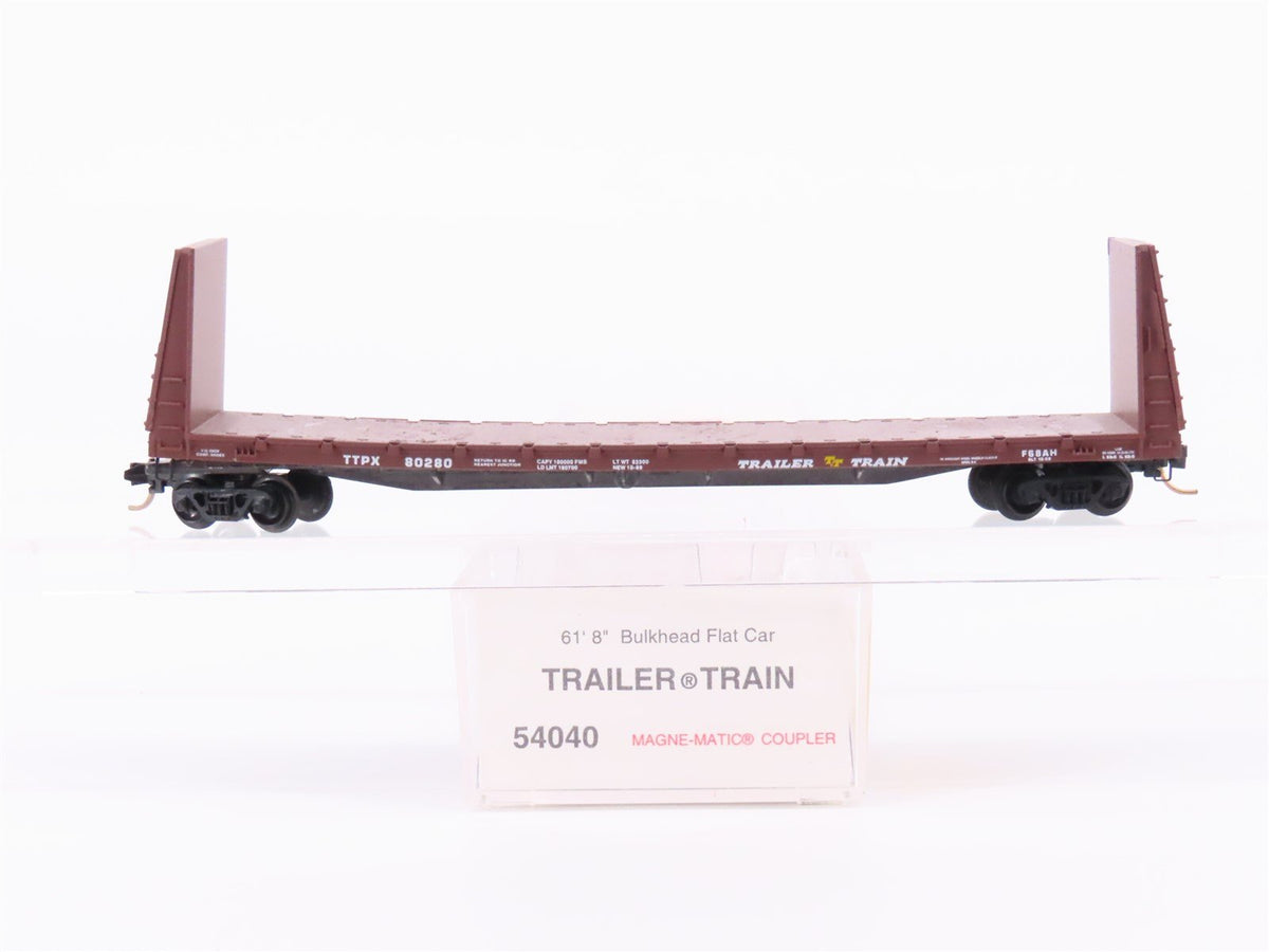 N Micro-Trains MTL 54040 TTPX Trailer Train 61&#39;8&quot; Bulkhead Flat Car #80280