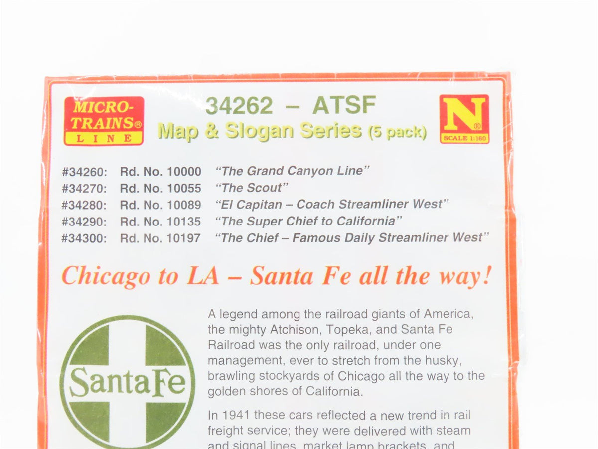 N Scale Micro-Trains MTL 34262 ATSF Map &amp; Slogan Series Box Car 5-Pack Sealed