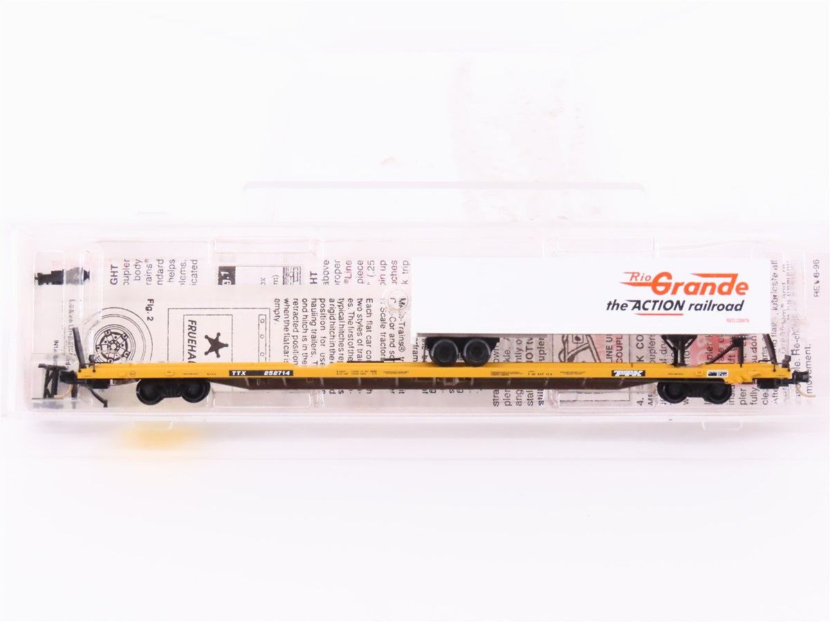 N Micro-Trains MTL 71524-1 TTX 89&#39; TOFC Flat Car 252714 w/45&#39; Rio Grande Trailer