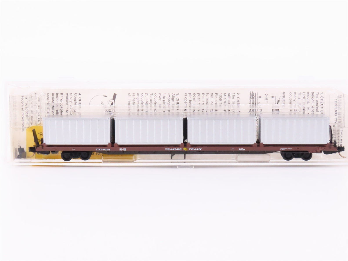 N Micro-Trains MTL 72020-4 TTAX Trailer Train 89&#39; COFC Flat Car #972216 w/ Load