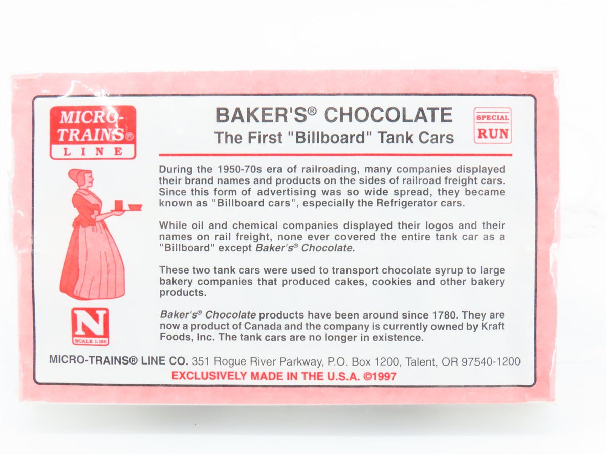 N Scale Micro-Trains MTL GATX Baker&#39;s Chocolate Billboard Tank Car 2-Pack Sealed