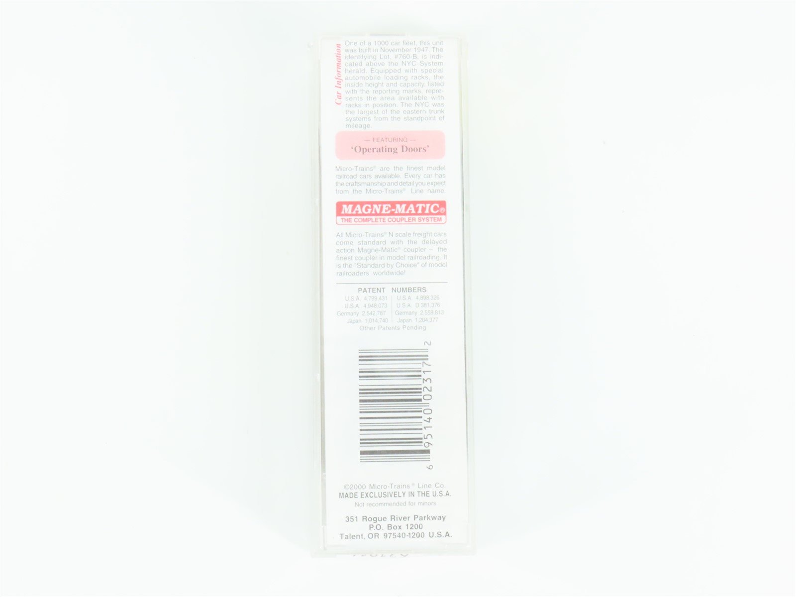 N Micro-Trains MTL 23160 NYC New York Central 40' Double Door Box Car #70096