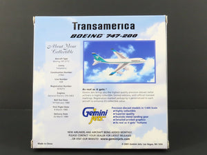 1:400 Scale Gemini Jets Die-Cast Transamerica Boeing B747-200 Airliner #N742TV