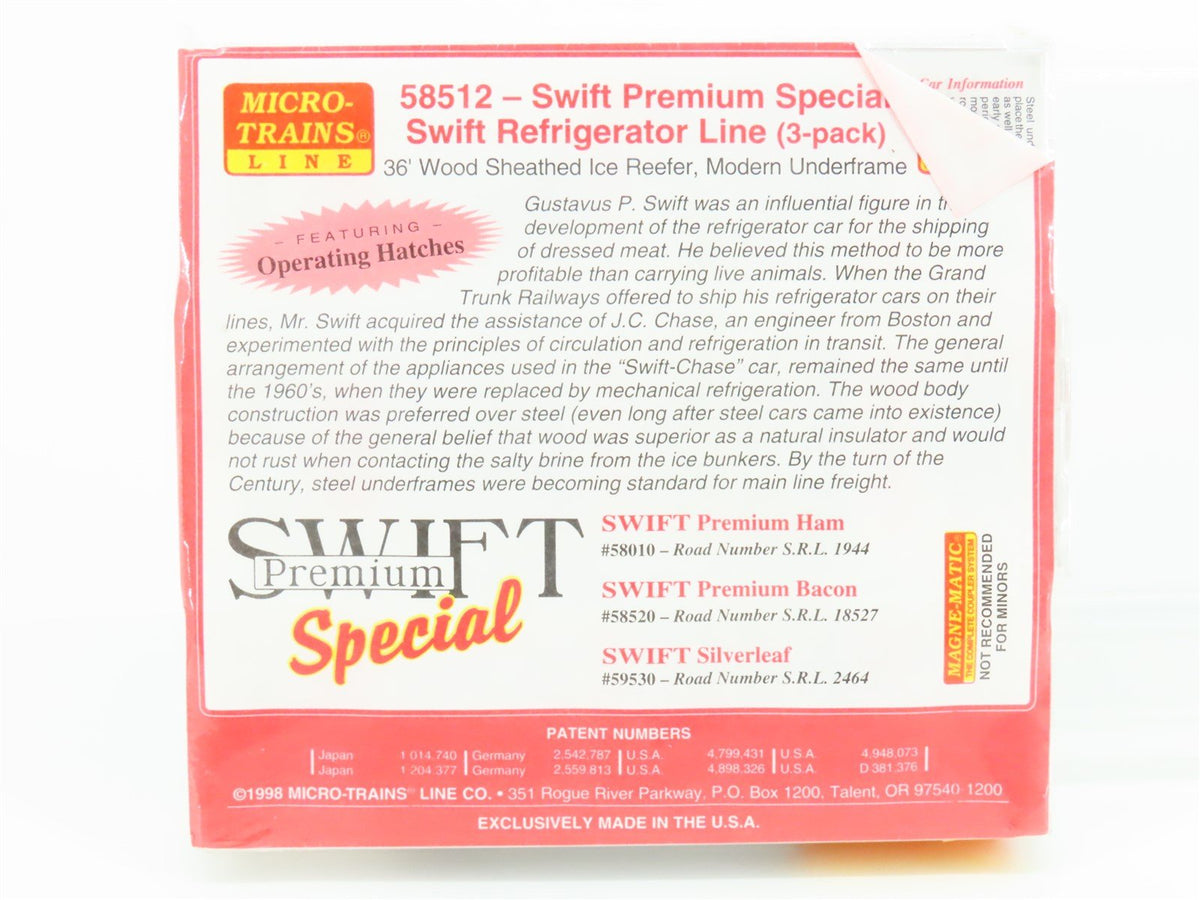 N Scale Micro-Trains MTL 58512 SRL Swift Premium Special Reefer 3-Pack Sealed