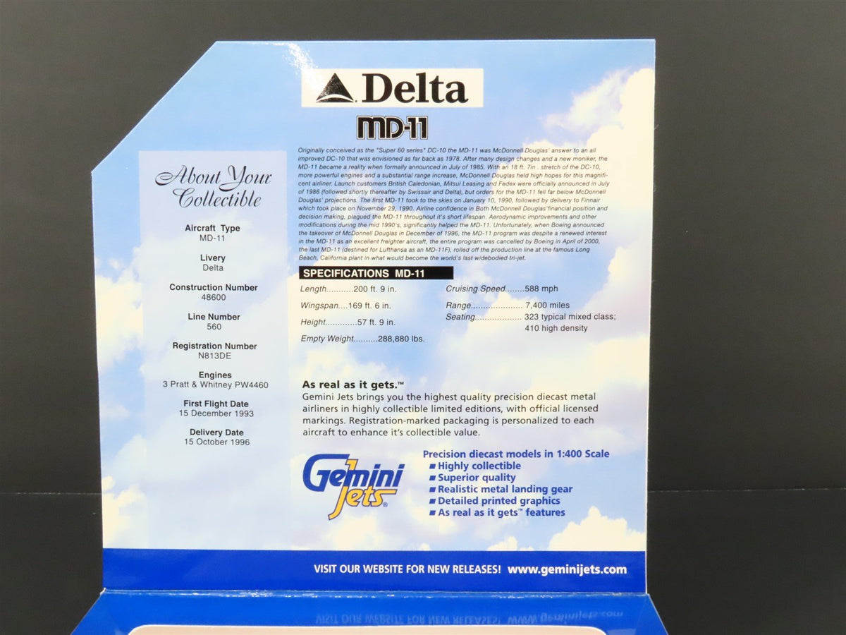 1:400 Scale Gemini Jets GJDAL279 Delta McDonnell Douglas MD-11 Airliner #N813DE