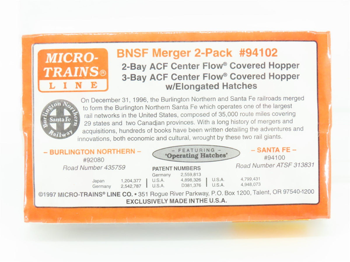 N Scale Micro-Trains MTL 94102 BNSF Merger Center Flow Hopper 2-Pack Sealed