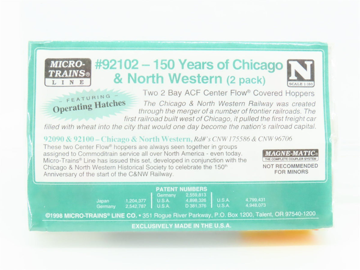 N Micro-Trains MTL 92102 CNW Chicago &amp; North Western 2-Bay Hopper 2-Pack Sealed