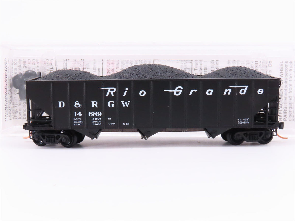 N Scale Micro-Trains MTL 108060 D&amp;RGW Rio Grande 3-Bay Hopper #14689 w/ Load