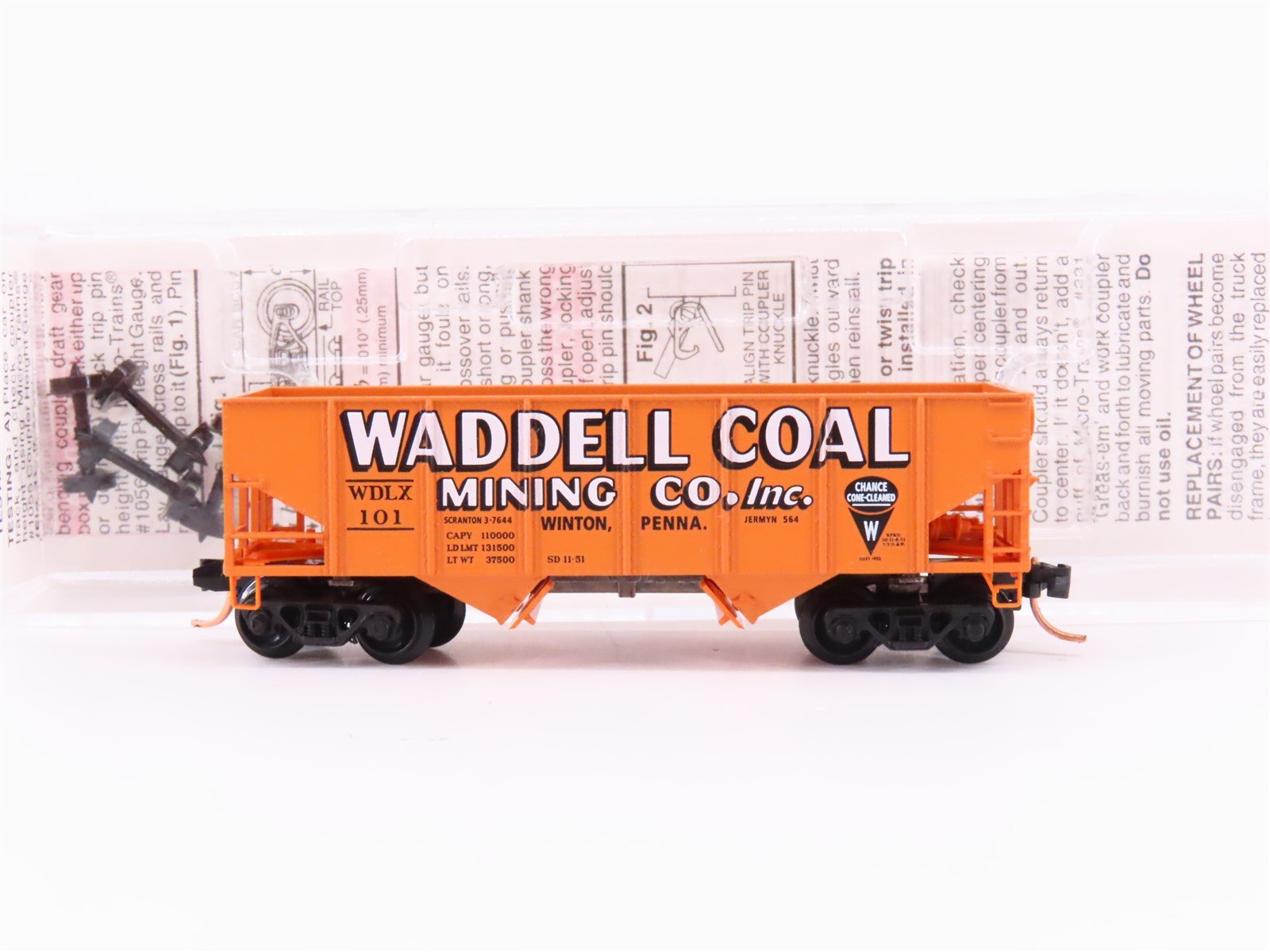 N Scale Micro-Trains MTL 56350 WDLX Waddell Coal Mining 2-Bay Open Hopper #101