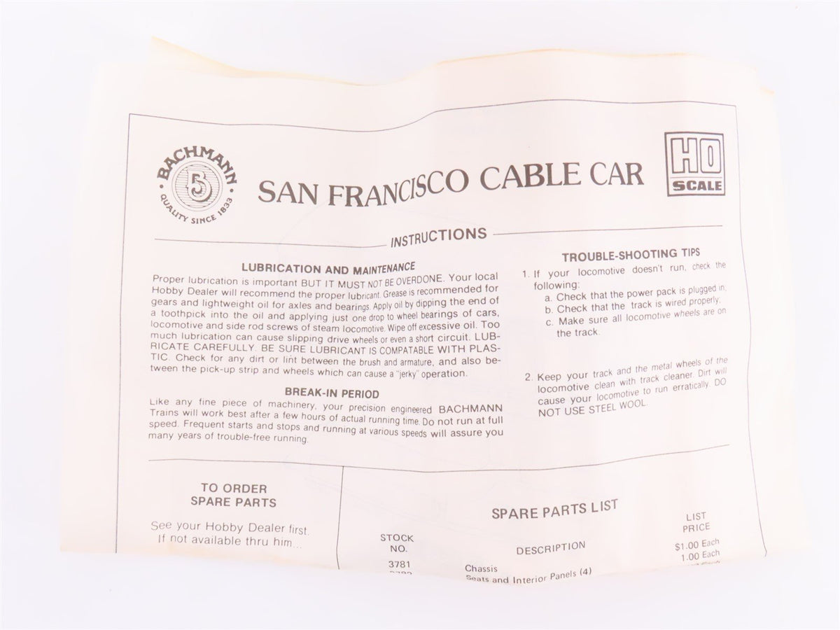 HO Scale Bachmann 60541 Powell &amp; Hyde San Francisco Electric Cable Car