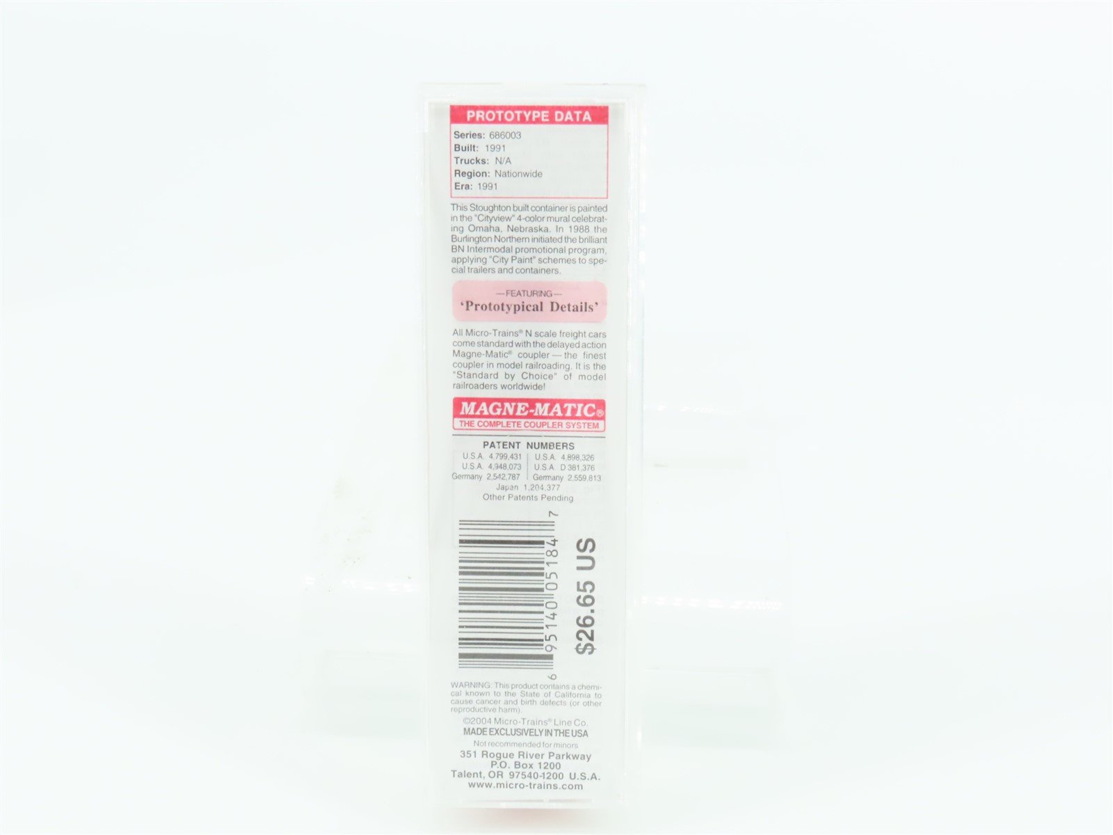 N Micro-Trains MTL 81720 BNAU Burlington Northern Omaha 48' Container #686003