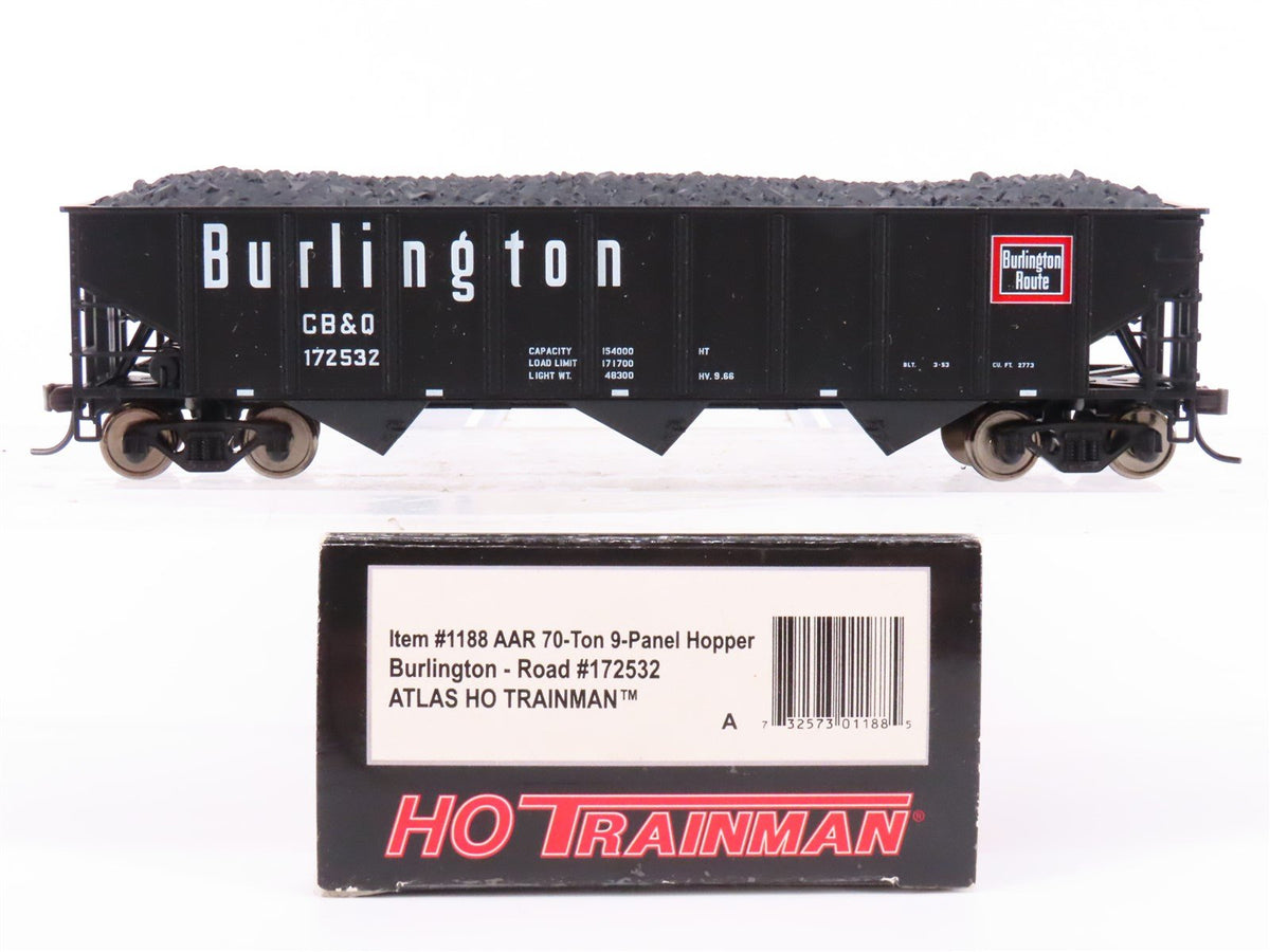 HO Scale Atlas Trainman 1188 CBQ Burlington Route 3-Bay Hopper #172532 w/ Load