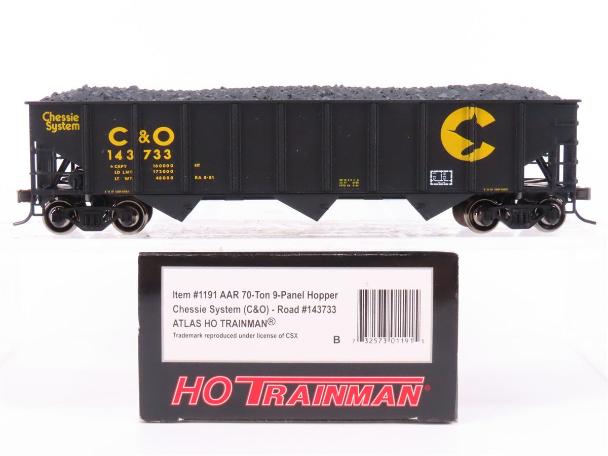 HO Scale Atlas Trainman 1191 C&amp;O Chessie System 70-Ton 3-Bay Hopper Car #143733