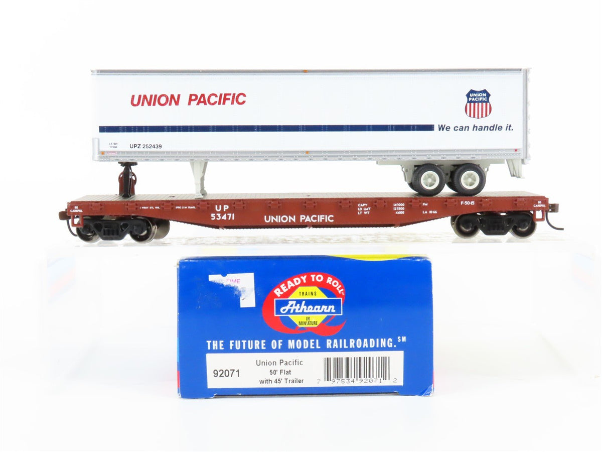 HO Scale Athearn RTR 92071 UP Union Pacific 50&#39; Flatcar #53471 w/ Trailer