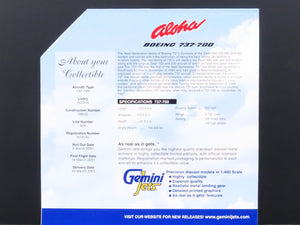 1:400 Scale GeminiJets Limited Edition GJAAH285 Aloha Boeing 737-700 Airliner