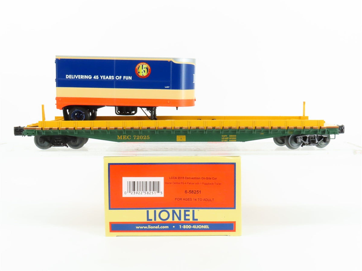 O Gauge 3-Rail Lionel 6-58251 MEC &quot;Pine Tree&quot; Piggyback Flat Car w/ LCCA Trailer