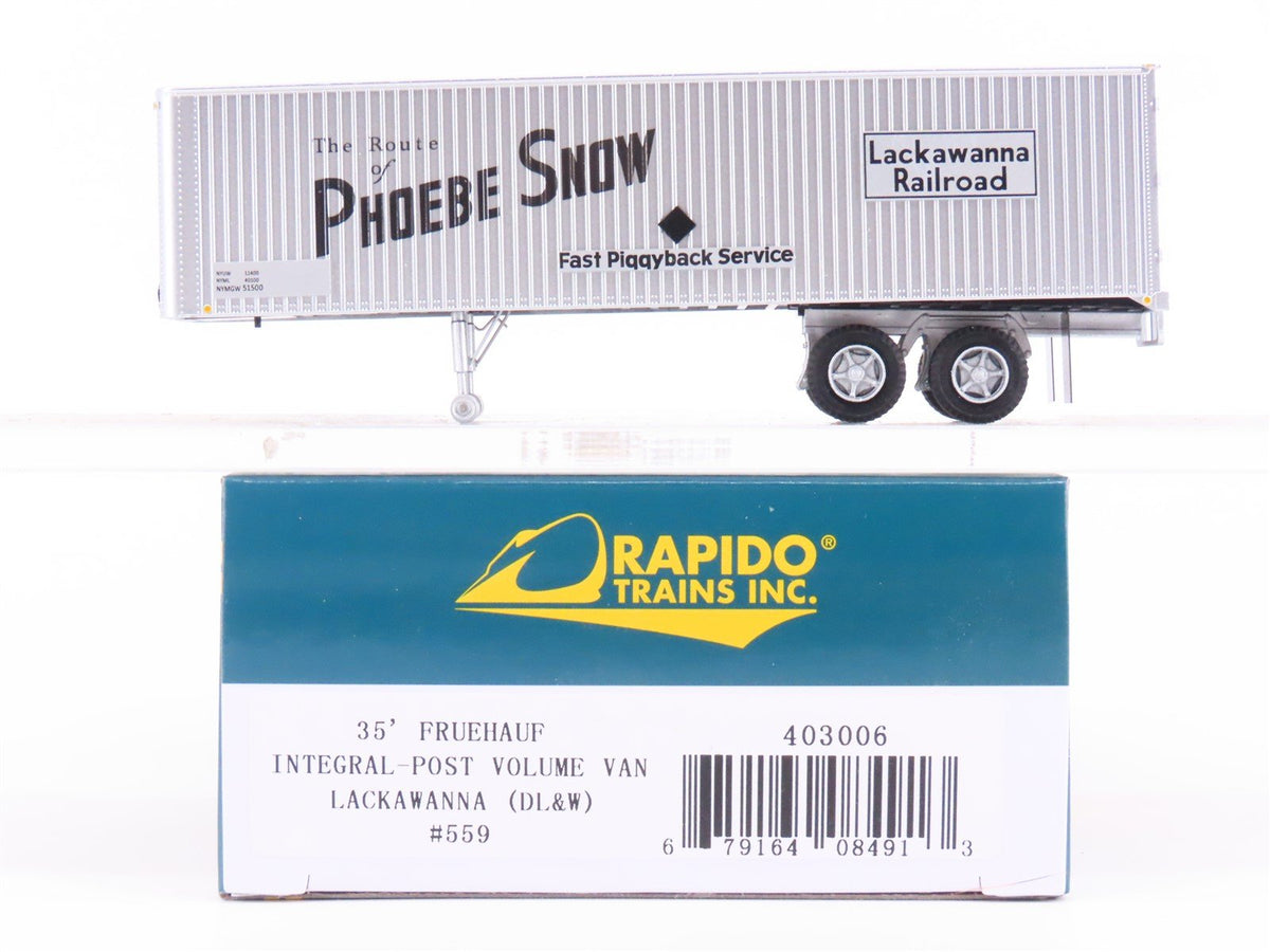 HO Scale Rapido #403006 DL&amp;W Phoebe Snow 35&#39; Integral-Post Van Trailer #559