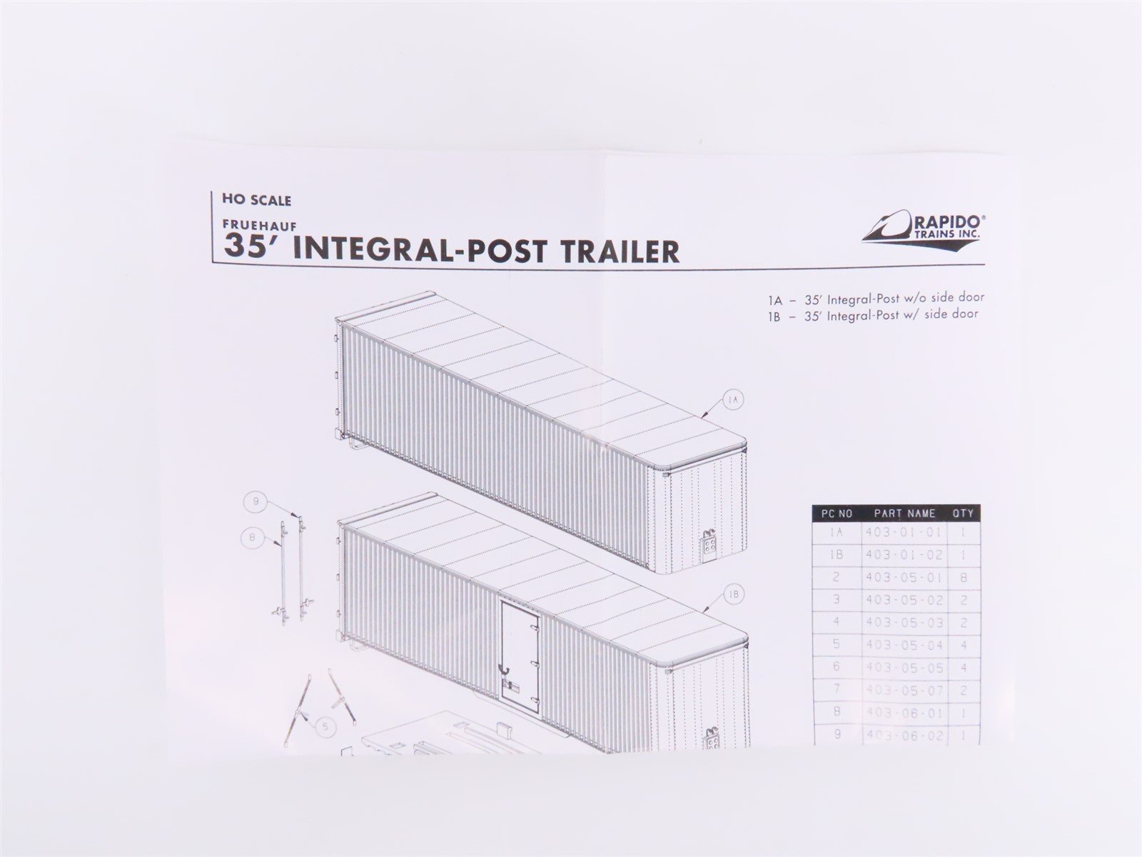 HO Rapido #403003 BMZ Boston & Maine 35' Integral-Post Van Trailer #10264
