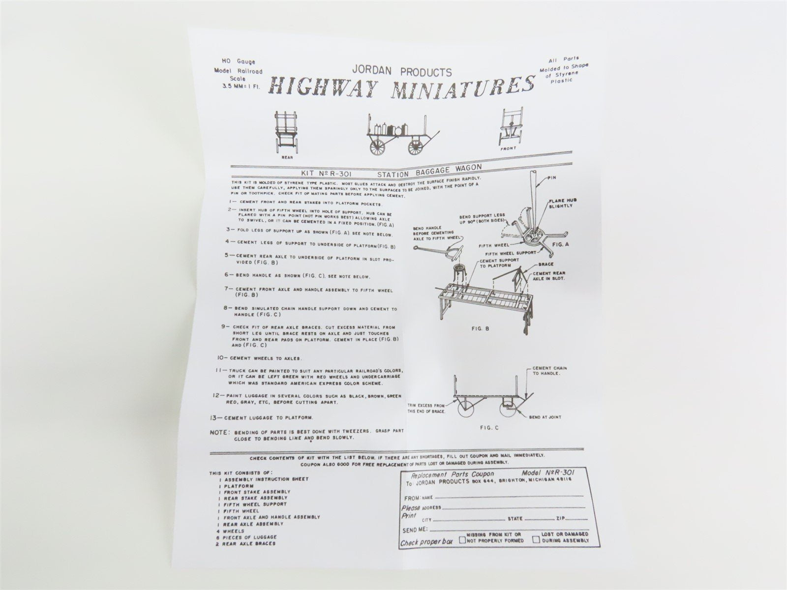 HO Scale Jordan Highway Miniatures Kit #360-301 Depot Baggage Wagons (Two)