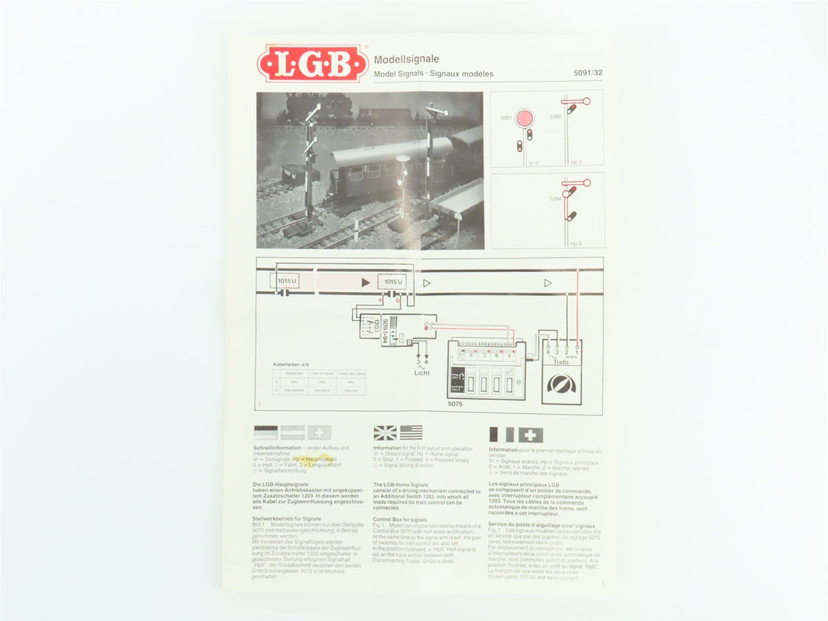 G Scale LGB 5094 Double-Armed Semaphore Main Signal Hp0/Hp2 w/ Disconnect Tracks