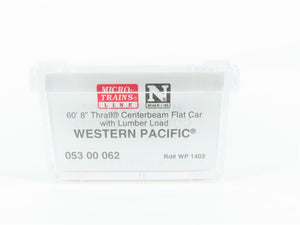 N Micro-Trains MTL 05300062 WP Western Pacific Centerbeam Flat Car #1403 w/ Load