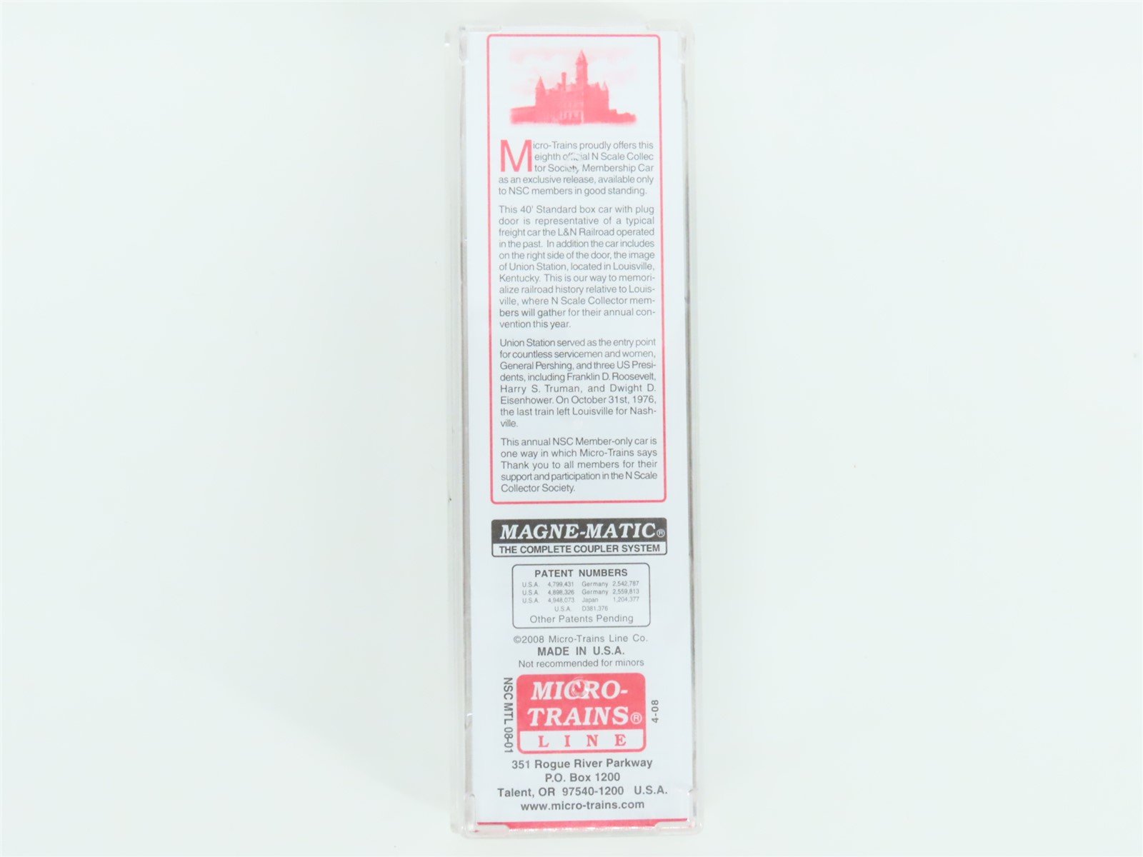 N Micro-Trains MTL NSC 08-01 L&N The Old Reliable Union Station 40' Box Car 1891