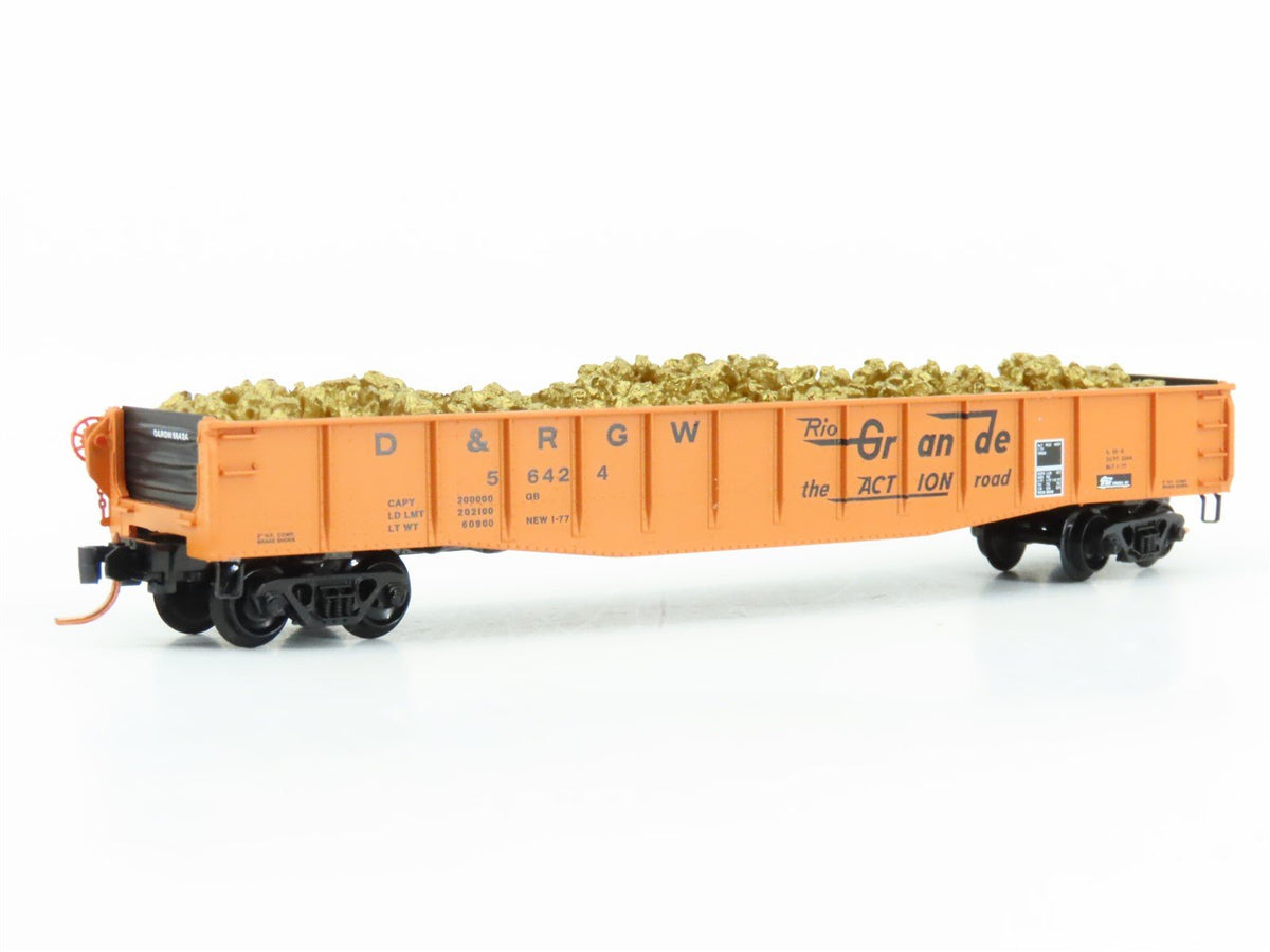 N Micro-Trains MTL NSC 06-01 D&amp;RGW Rio Grande Action 50&#39; Gondola #56424 w/ Load