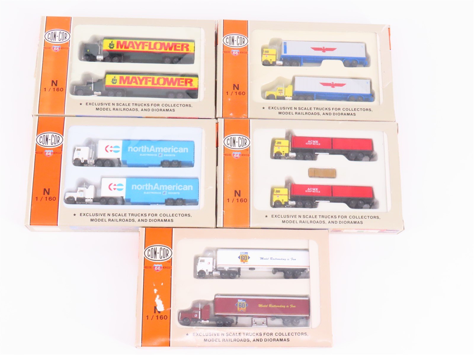 LOT of 5 N Con-Cor Mayflower ACME APL Model Railroader & More Semi-Truck 2-Packs