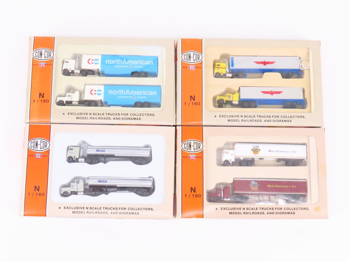 LOT of 4 N Con-Cor NorthAmerican APL Model Railroader &amp; Mobil Semi-Truck 2-Packs