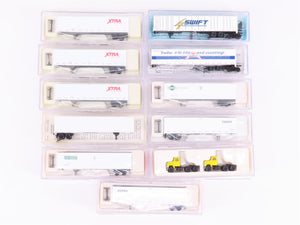 LOT of 11 N Scale Atlas Xtra/VTR/Redon Trailers, Swift Roadrailers, Ford Trucks