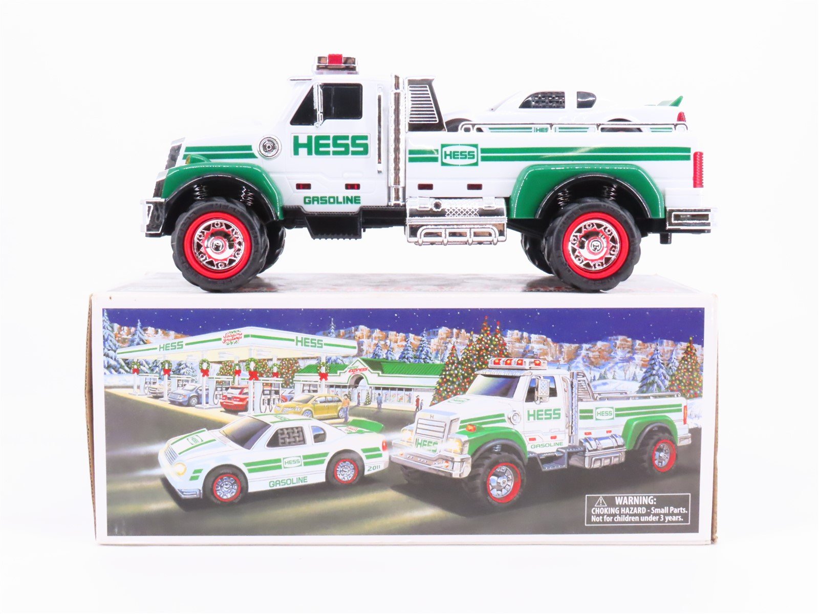 Hess Toy Truck 2011 Flatbed Utility Truck & Race Car w/ Lights & Sound