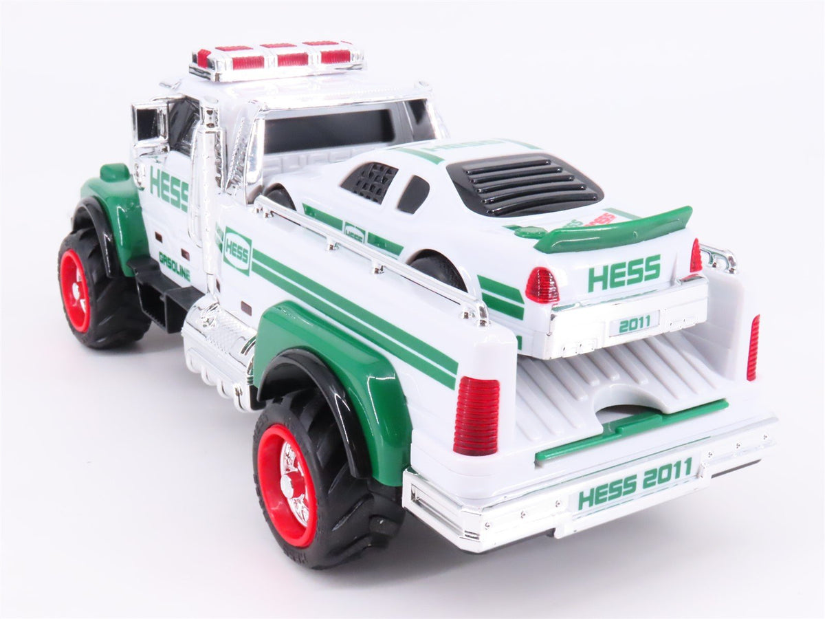 Hess Toy Truck 2011 Flatbed Utility Truck &amp; Race Car w/ Lights &amp; Sound