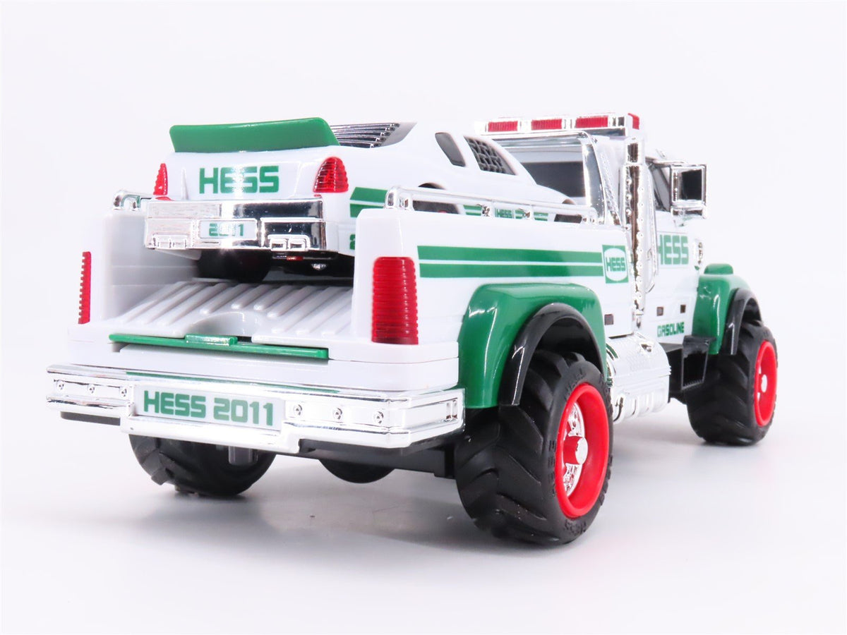 Hess Toy Truck 2011 Flatbed Utility Truck &amp; Race Car w/ Lights &amp; Sound