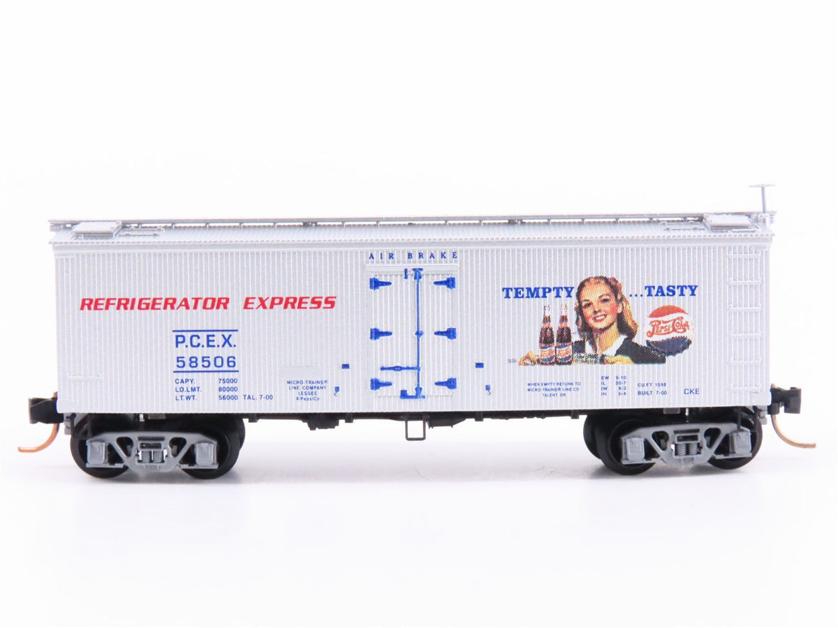 N Scale Micro-Trains MTL 58560 PCEX Pepsi Cola 36&#39; Wood Sheathed Reefer #58506