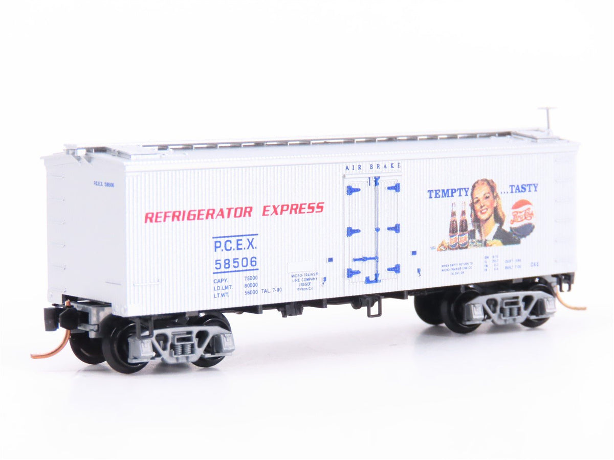 N Scale Micro-Trains MTL 58560 PCEX Pepsi Cola 36&#39; Wood Sheathed Reefer #58506