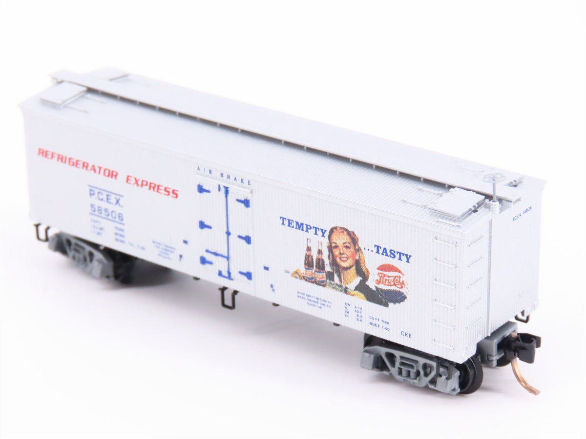 N Scale Micro-Trains MTL 58560 PCEX Pepsi Cola 36&#39; Wood Sheathed Reefer #58506