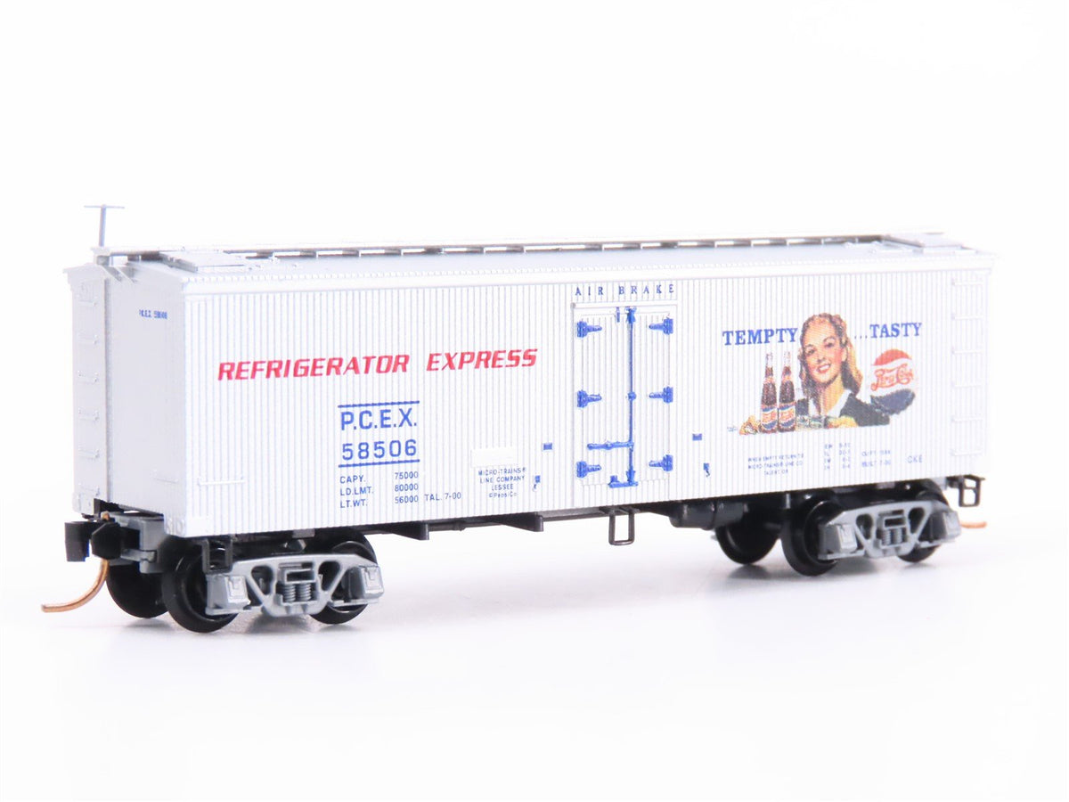 N Scale Micro-Trains MTL 58560 PCEX Pepsi Cola 36&#39; Wood Sheathed Reefer #58506