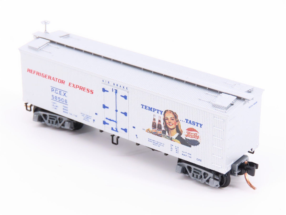 N Scale Micro-Trains MTL 58560 PCEX Pepsi Cola 36&#39; Wood Sheathed Reefer #58506