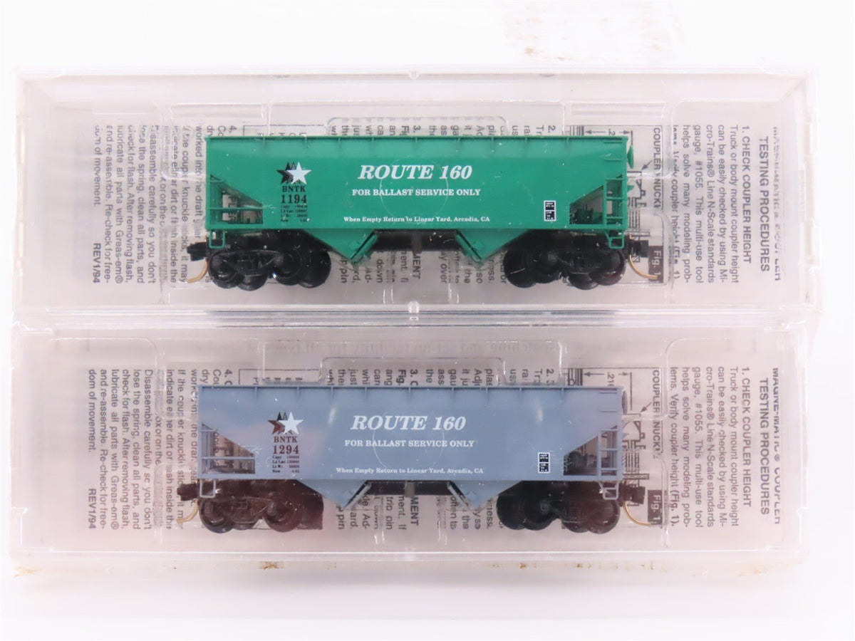 N Scale Micro-Trains MTL 55000-12 BNTK Route 160 MOW 2-Bay Hopper 2-Pack Sealed